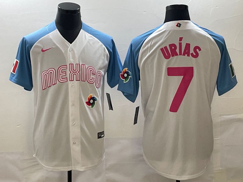 Men 2023 World Cub Mexico #7 Urias White blue Nike MLB Jersey12->more jerseys->MLB Jersey